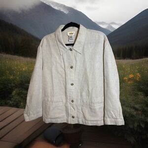 Talbots Linen-Cotton Blend Button-Front Jacket –Beige Lightweight Blazer, Size L